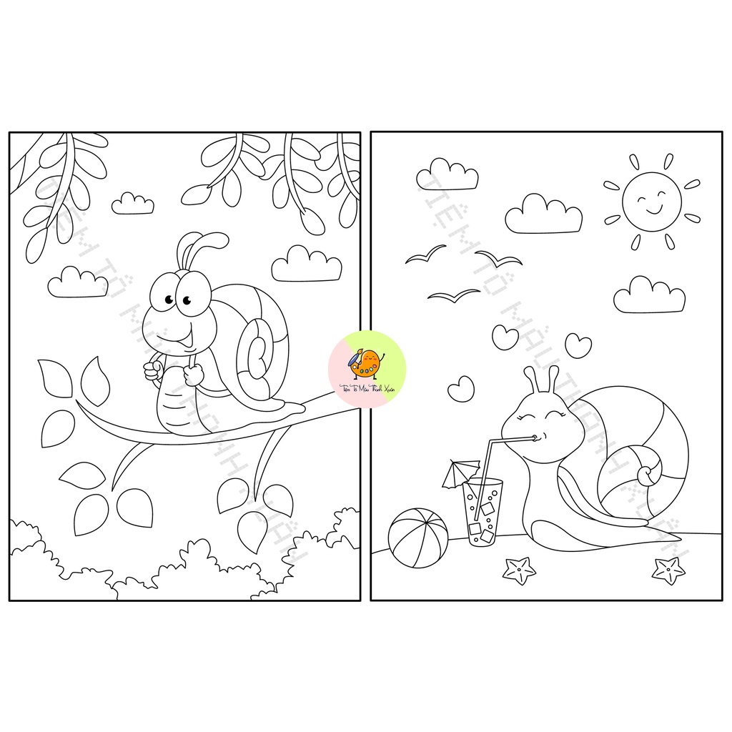 Set 20 Tờ Tranh Tô Màu Hình Ốc Sên Cute Cho Bé Size A5 Màu Sáp, Màu Chì - Tiệm Tô Màu Thanh Xuân