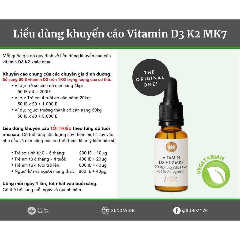 [Hàng Chính hãng] Vitamin D3 K2 MK7 Sunday Natural Đức 20ml