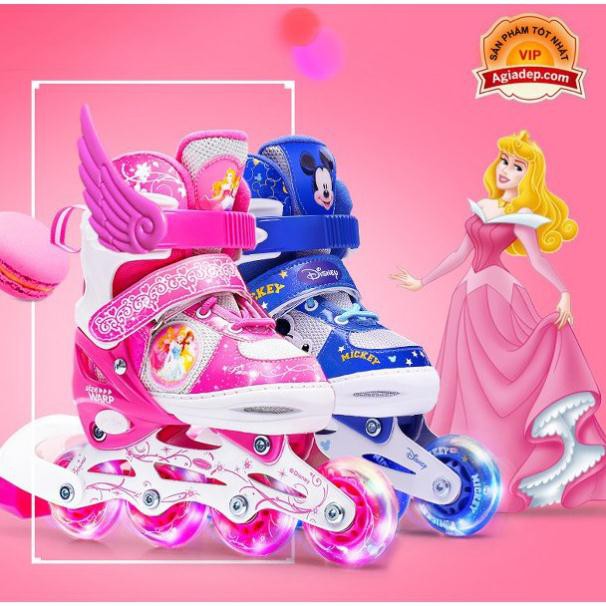 Bộ Giày trượt Patin trẻ em hàng hiệu Disney Princess - Full Mũ + Bộ bảo vệ + Túi + Quà - Giày Patanh có Ánh sáng