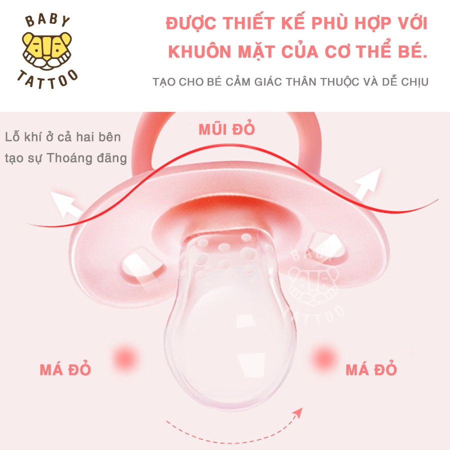 BABY TATTOO Ti Giả Silicone Chuyên Dùng Ban Đêm, Thiết Kế Đầu Ti Dẹp, Cho Bé Từ 0-18 tháng tuổi