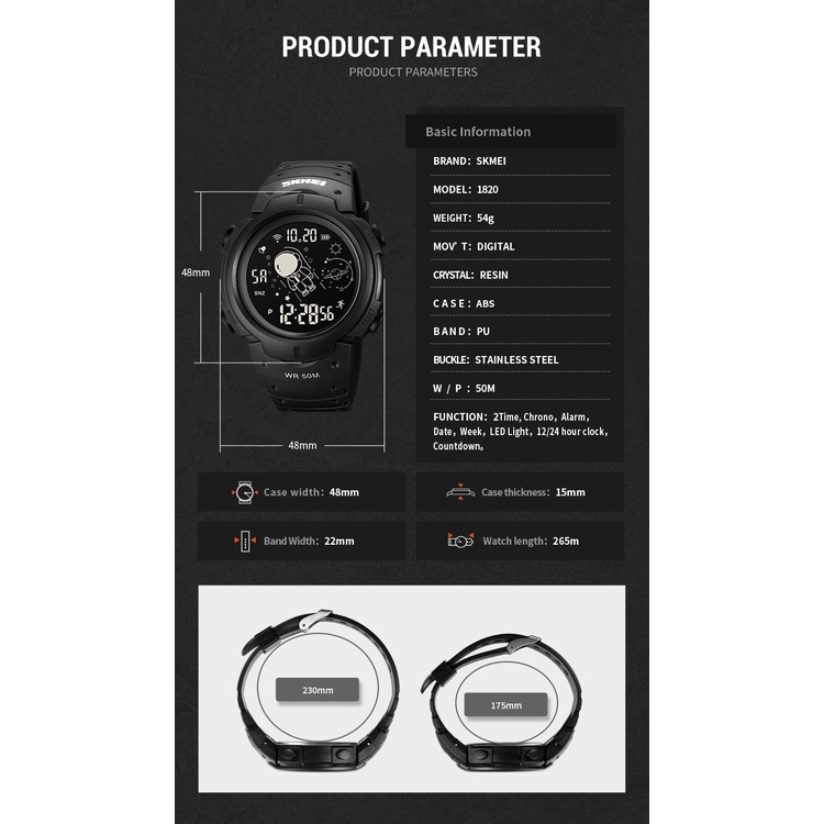 Đồng Hồ Quartz Điện Tử Chống Thấm Nước Cho Nam SKMEI 1820