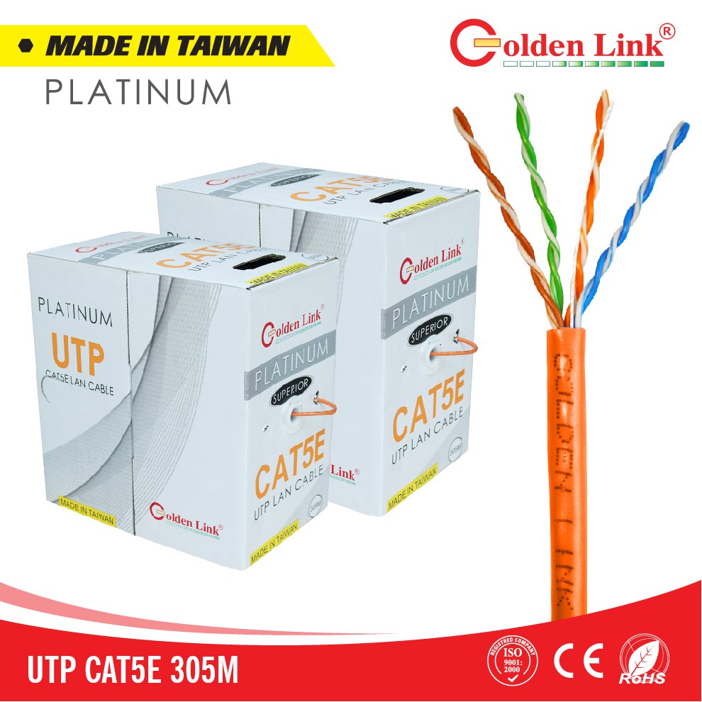 Thùng cáp mạng LAN UTP CAT 5E Golden Link Platinum Taiwan màu cam (305M)