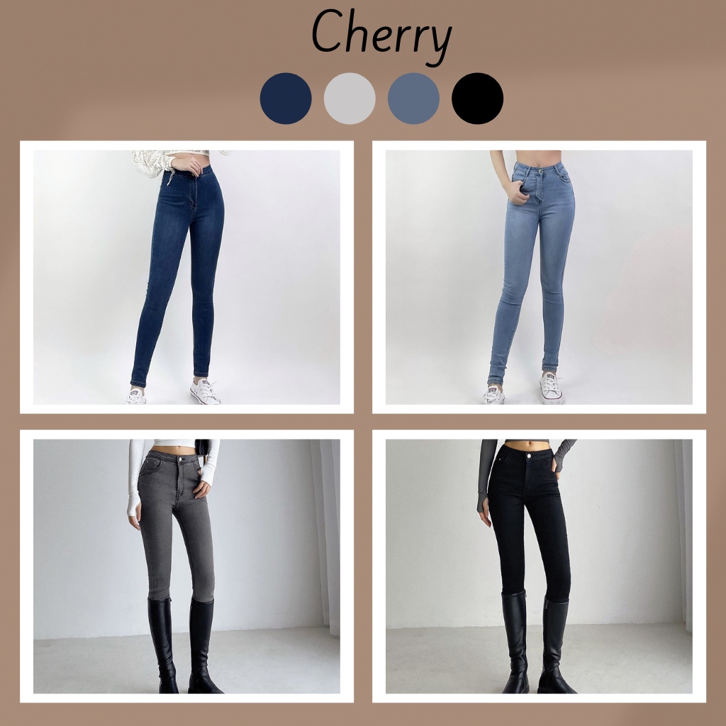Quần jean nữ lưng cao co giãn có túi CHERRY, quần bò cạp cao bigsize skinny jeans dáng ôm trơn dài T022 | BigBuy360 - bigbuy360.vn