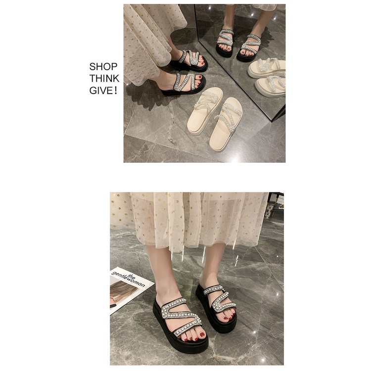 Dép Sandal Đế Dày Quai Trong Suốt Đính Đá Thời Trang 2022 Cho Nữ