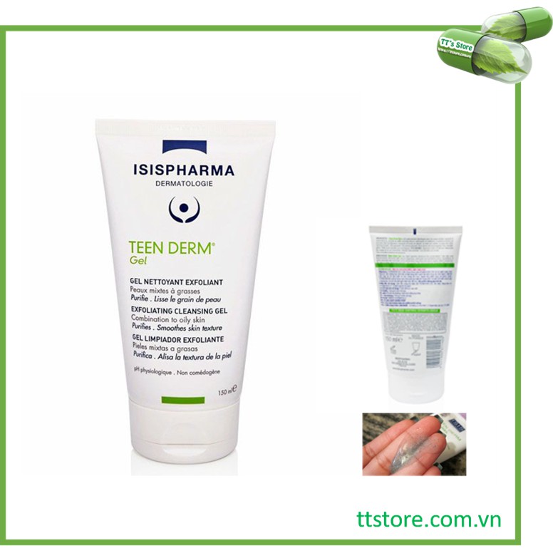 Isis Pharma Teen Derm Gel - Gel rửa mặt giảm nhờn và ngăn ngừa mụn, se khít lỗ chân lông (có hạt) [teenderm]