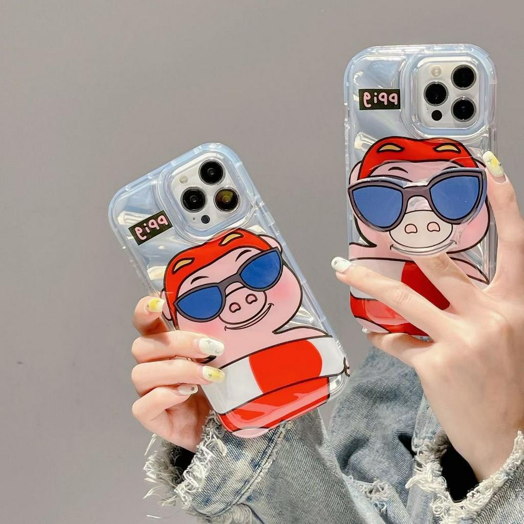 Ốp Điện Thoại Mềm In Hình Heo Hoạt Hình Có Giá Đỡ Cho Iphone 14 pro max 12 pro max 11 pro max 13promax