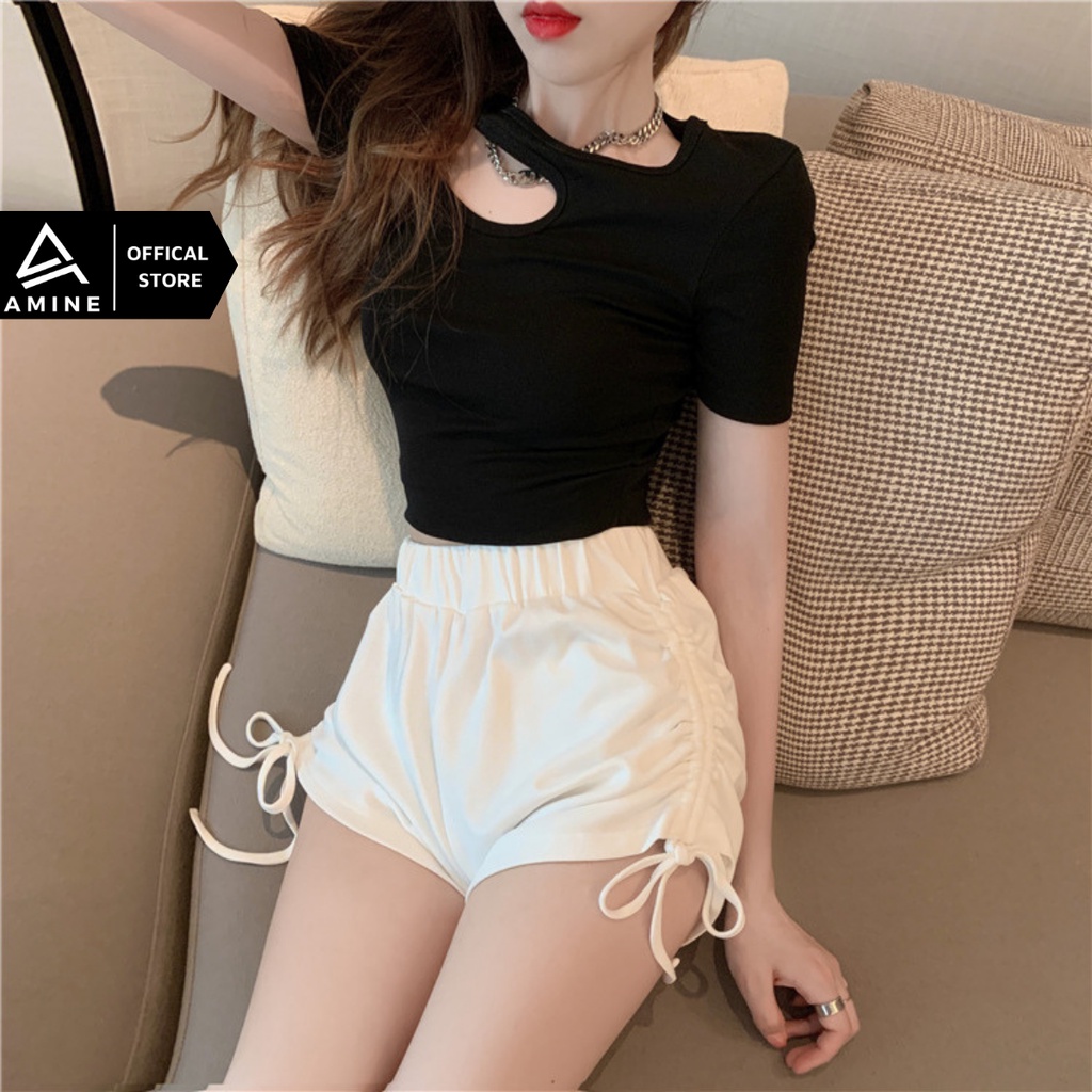 Quần đùi nữ, Quần thun ngắn nữ mặc nhà rút dây phong cách Hàn Quốc Q01 | BigBuy360 - bigbuy360.vn