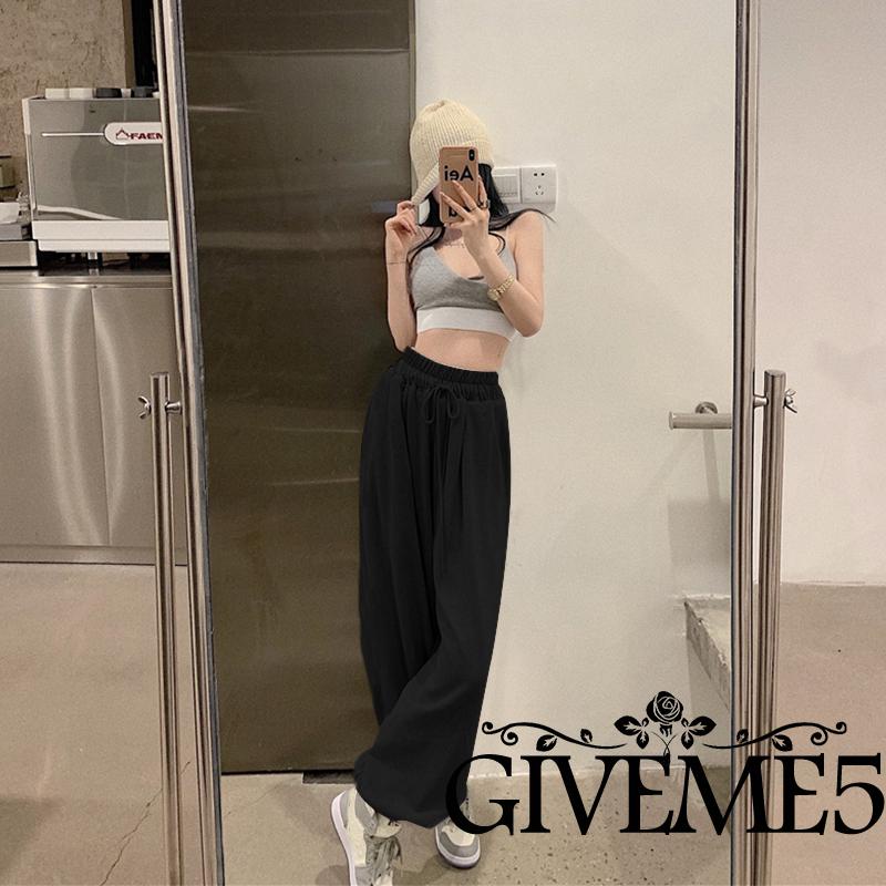 Bộ Áo Thun Không Tay Hở Lưng + Quần Dài Eo Cao Dáng Rộng Cho Nữ Khiêu Vũ