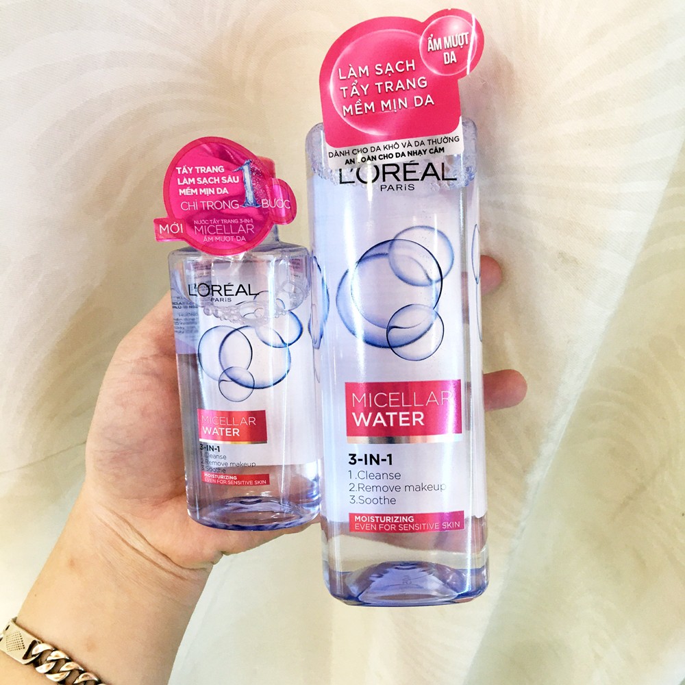 Nước Tẩy Trang Dưỡng Ẩm 3-in-1 L'Oreal Paris Micellar Water Moisturizing (HỒNG)