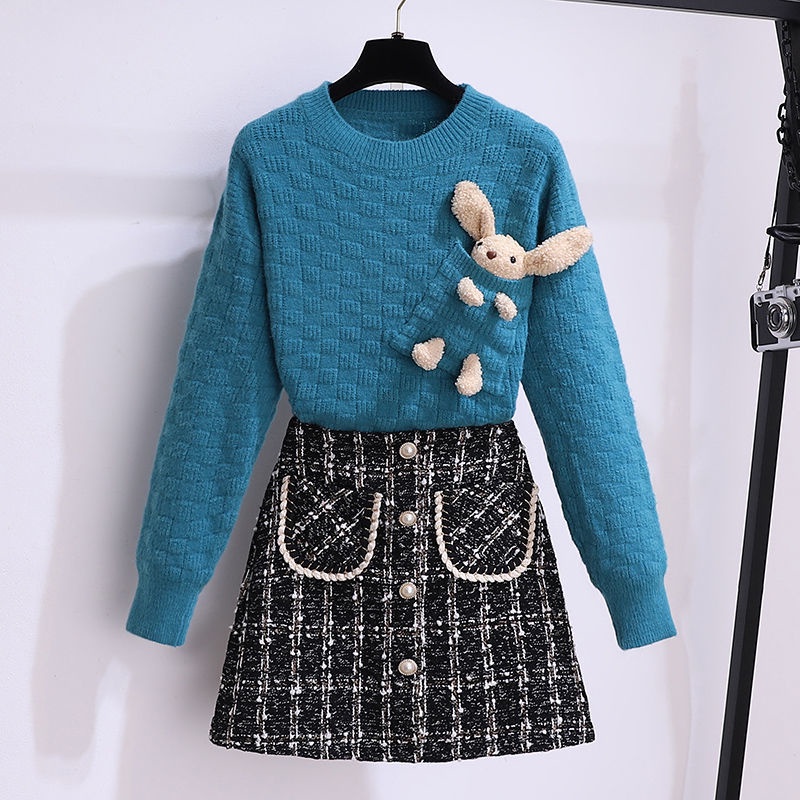 Bộ áo sweater + chân váy cỡ lớn thời trang thu đông mới 2021 cho nữ