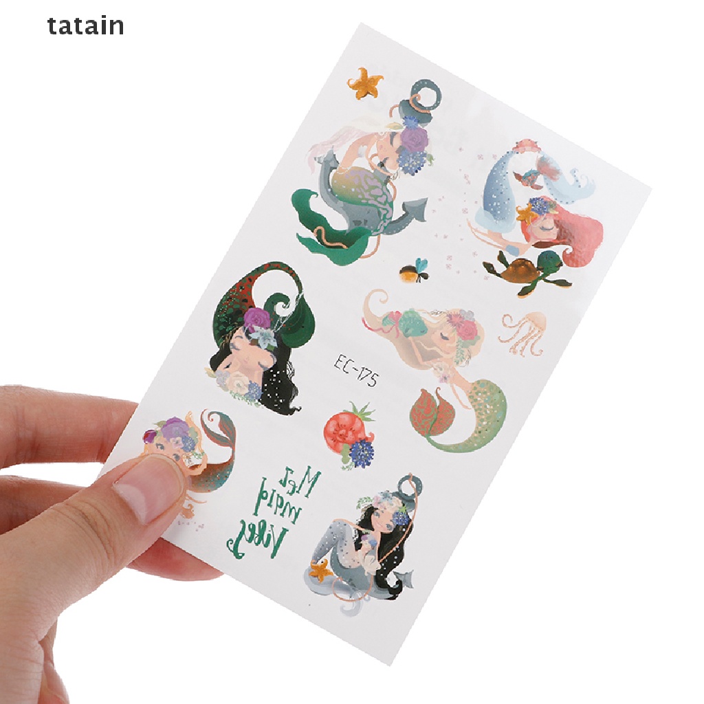 Bộ 15 tờ nhãn dán hình xăm tạm thời kiểu nàng tiên cá dễ thương dự tiệc dành cho trẻ em CVX