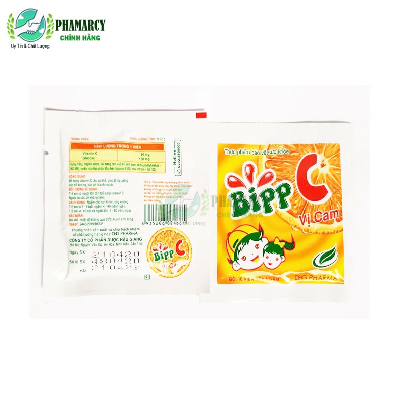 [CHÍNH HÃNG] Kẹo ngậm Bipp C bổ sung Vitamin C tăng sức đề kháng cho cơ thể cho cả gia đình gói 10 viên