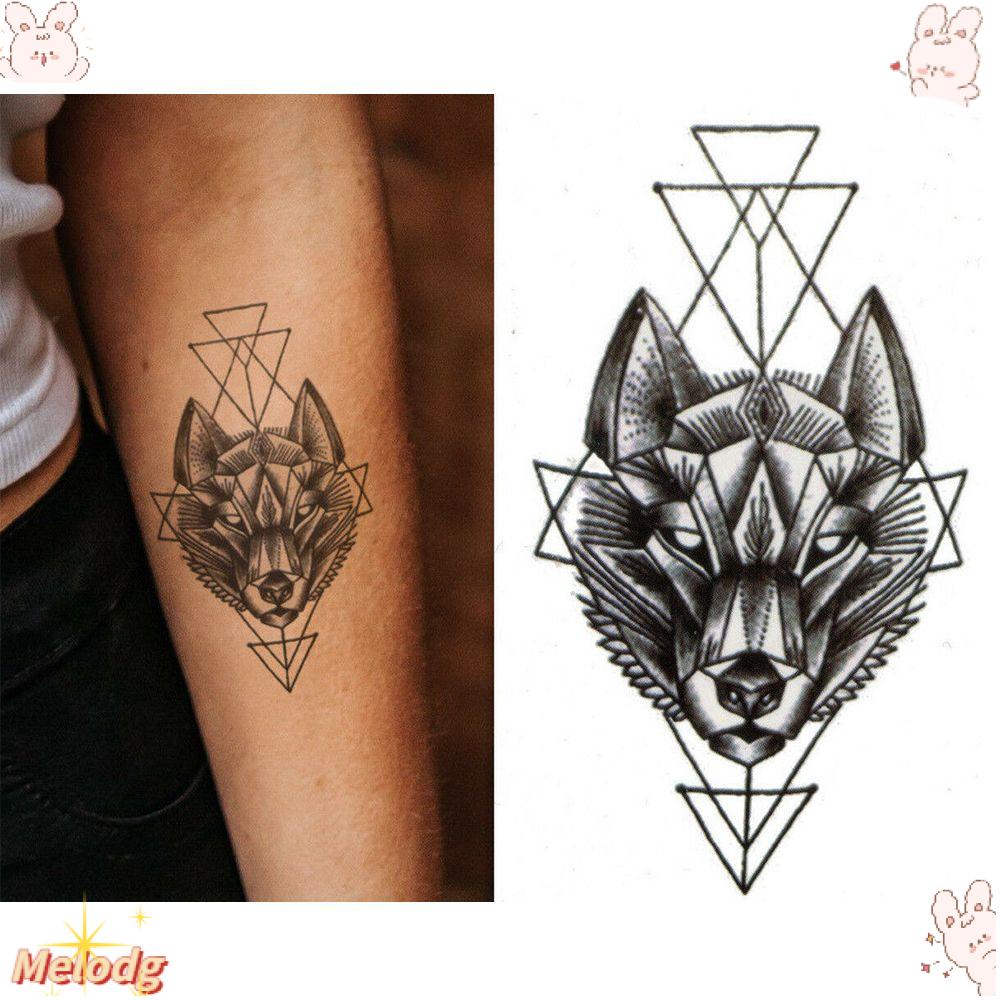 Melodg Hình Xăm Dán Tạm Thời Họa Tiết Sói / Hình Học Lâu Trôi