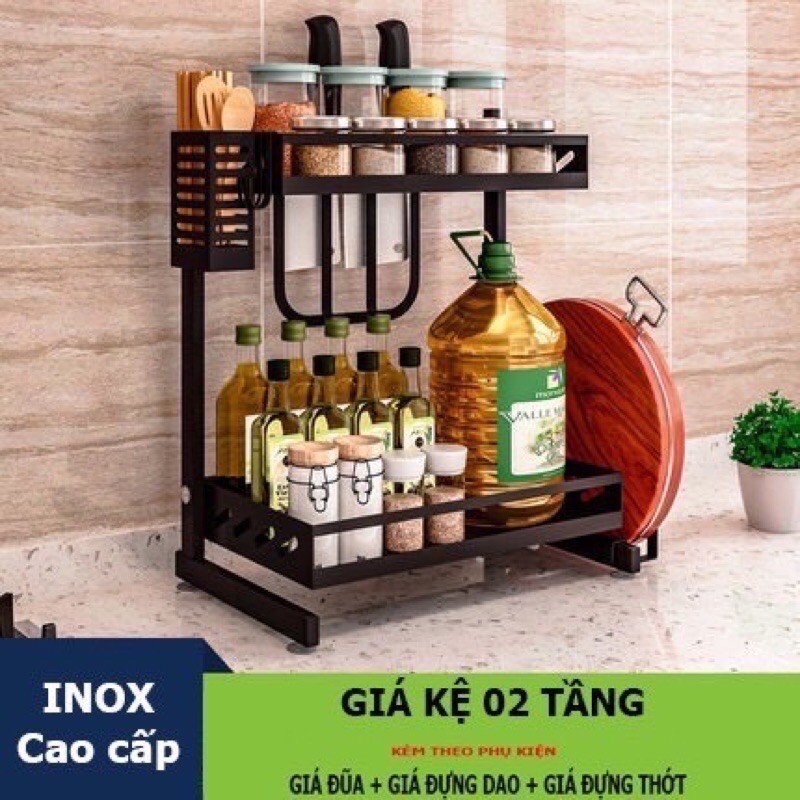 KỆ GIA VỊ ĐA NĂNG INOX 2 TẦNG- kệ gia vị đa năng Phú Khang