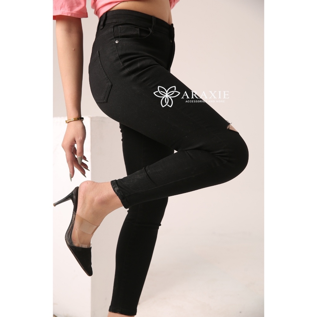 Quần jean nữ rách Araxie quần bò ôm cạp cao màu đen quần skinny jean nữ co giãn 4 chiều JASK-011 | BigBuy360 - bigbuy360.vn