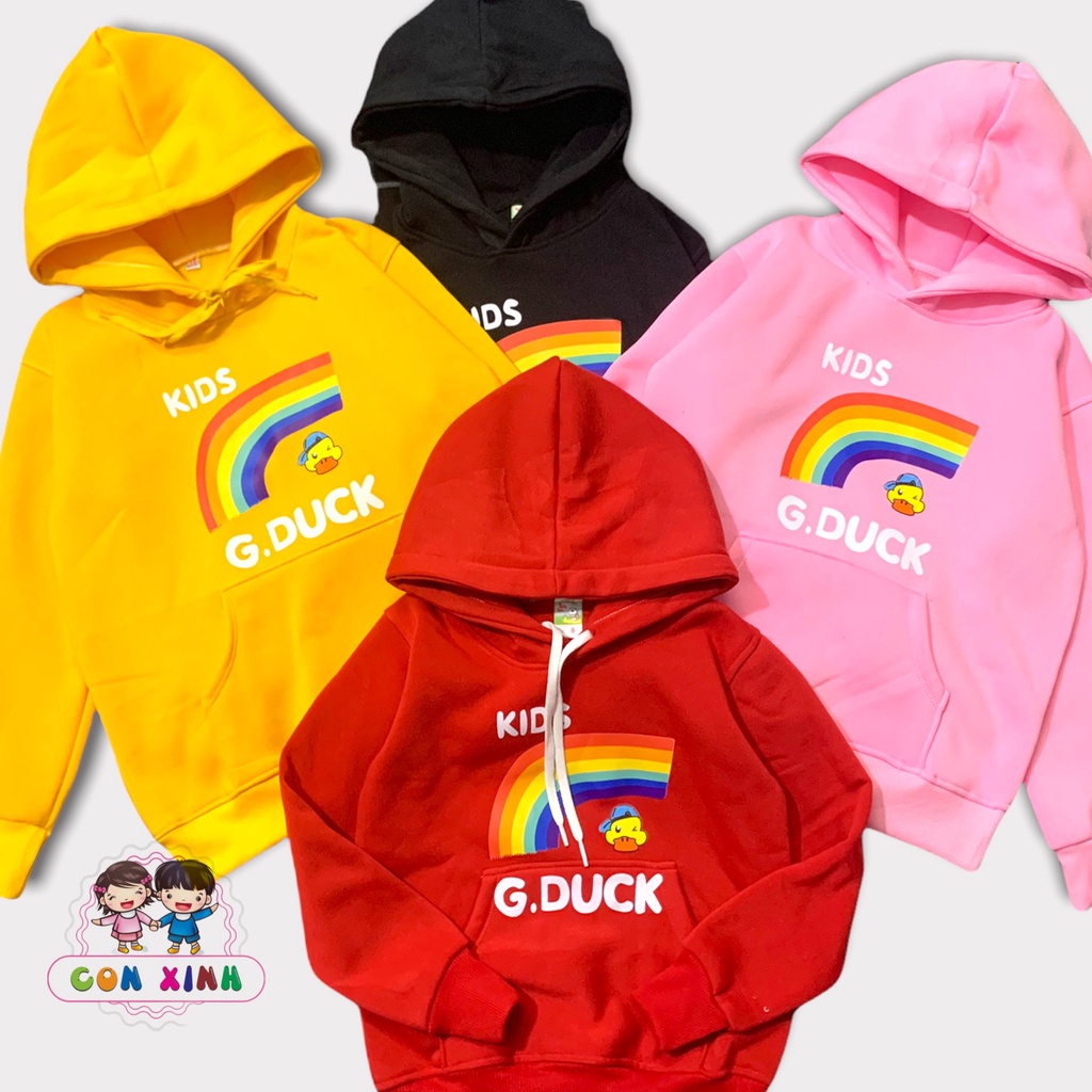 Áo hoodie unisex CON XINH form rộng nỉ nam nữ GDUCK KIDS CẦU VỒNG,thời trang thu đông cho trẻ em từ 4 đến 8 tuổi