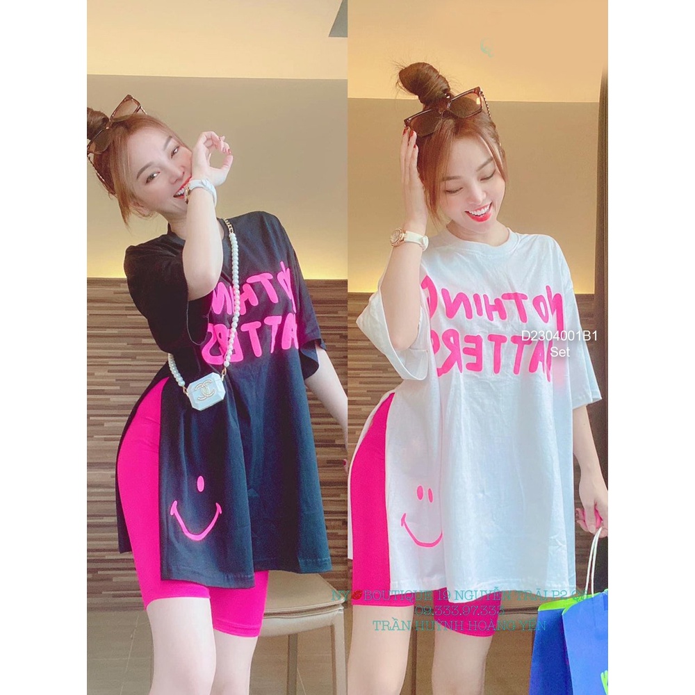 Set bộ thun chữ áo xẻ tà quần ngố!