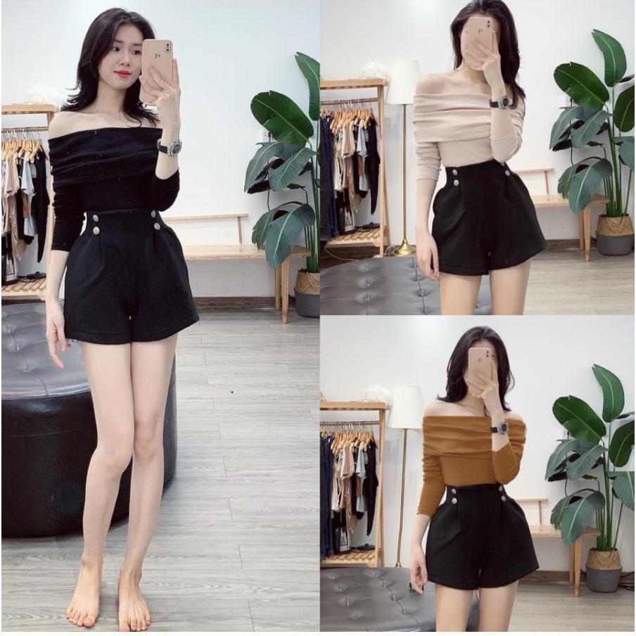 Áo thun gân trễ vai xinh xắn tôn dáng | áo len tăm trễ vai co dãn - AK0004 | steven.factory