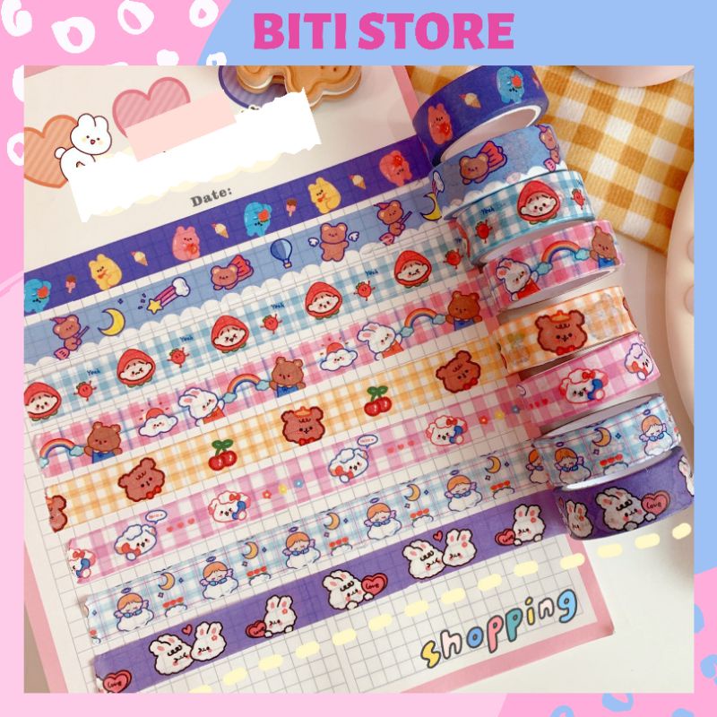 Cuộn Băng Keo Dán, Washi Tape Trang Trí Hoạt Hình Đáng Yêu BiTi Store BK291