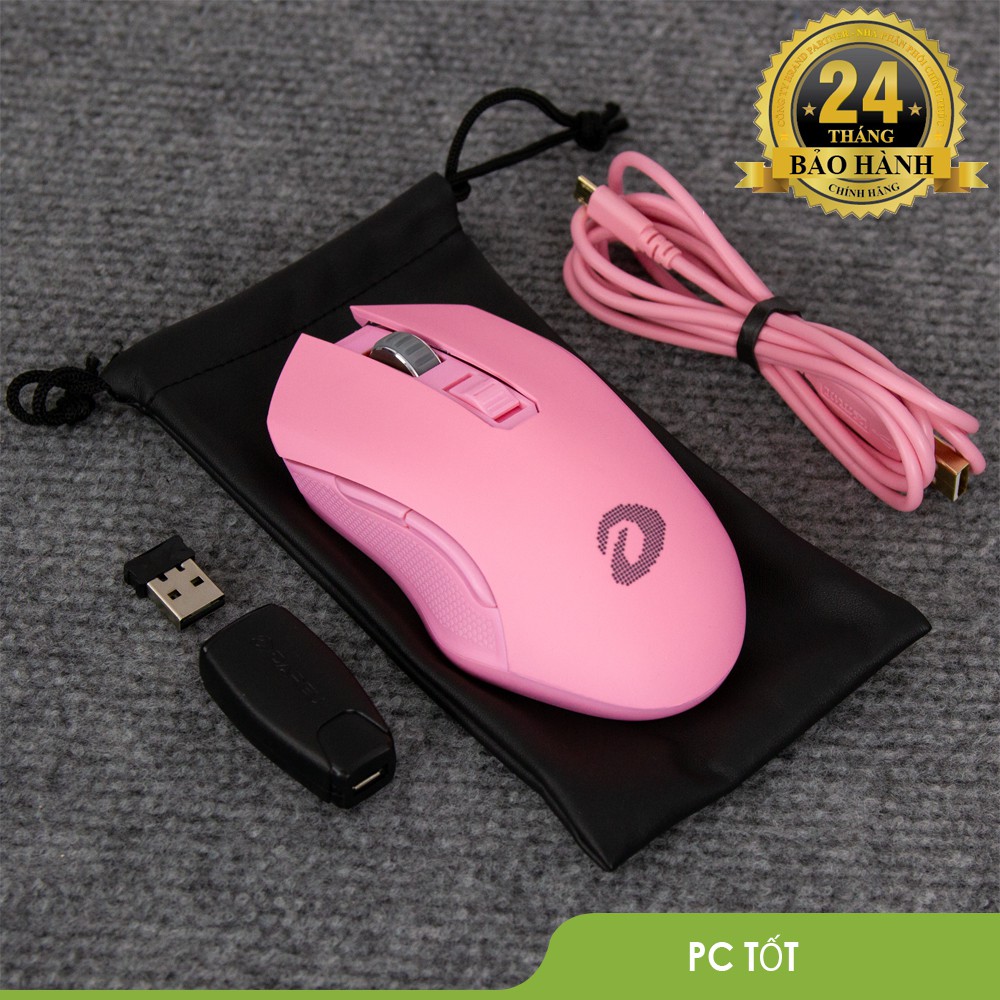 Chuột không dây Gaming DAREU EM905 PRO PINK (LED RGB, BRAVO sensor)-Bảo hành 24 T