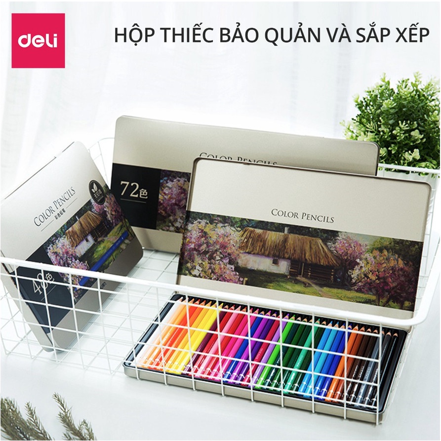 Chì màu gốc dầu Deli - gỗ tự nhiên - hộp thiếc - 24/ 36/ 48/72 Màu - 6565 / 6566 / 6567 / 6568 - vpp Diệp Lạc (sỉ/lẻ)