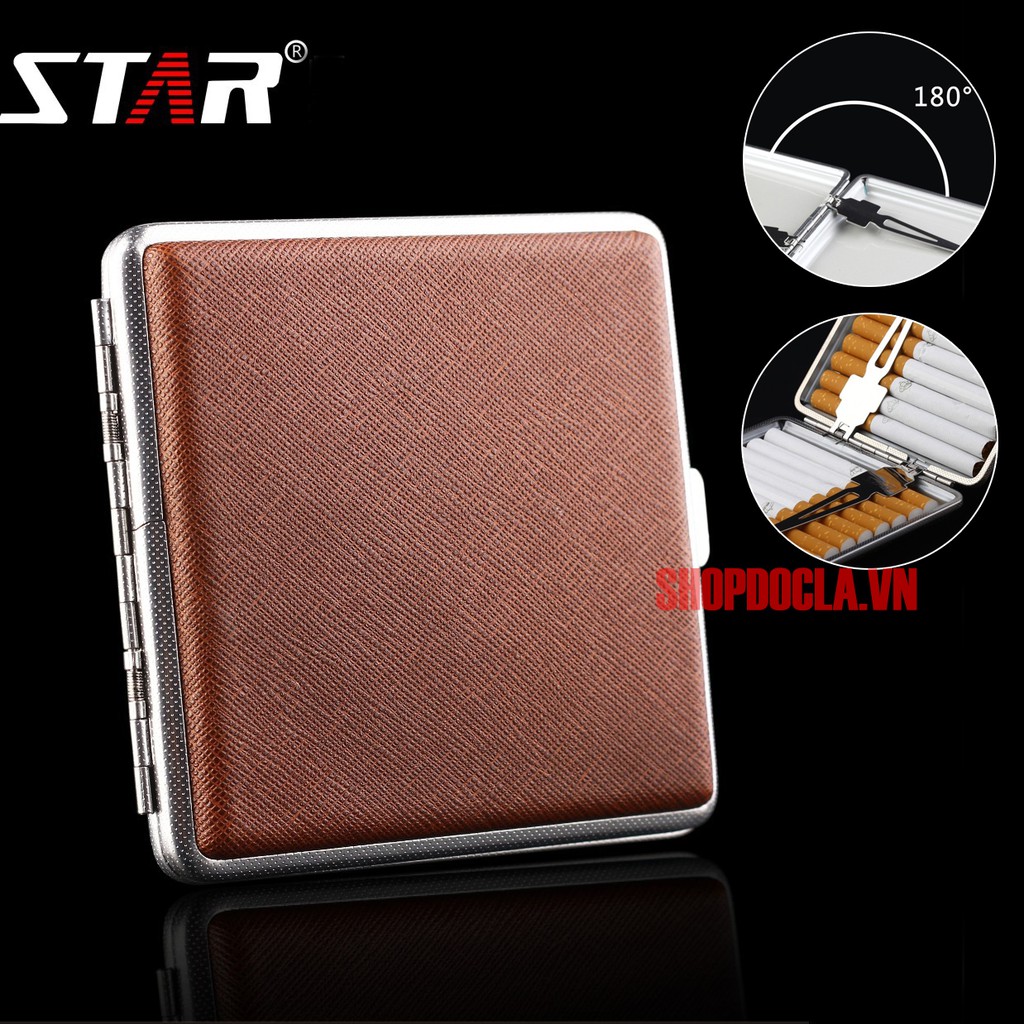 Hộp Đựng Thuốc Lá Star 003 Bọc Da Cao Cấp Sang Trọng Giữ Hơi Lâu (Mầu Nâu Đựng 20 Điếu)