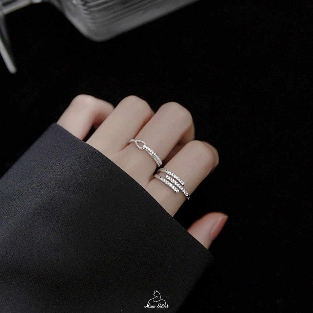 Bộ 2 nhẫn bạc nữ Miuu Silver, nhẫn nữ đính đá điều chỉnh size Kzim và Dnot