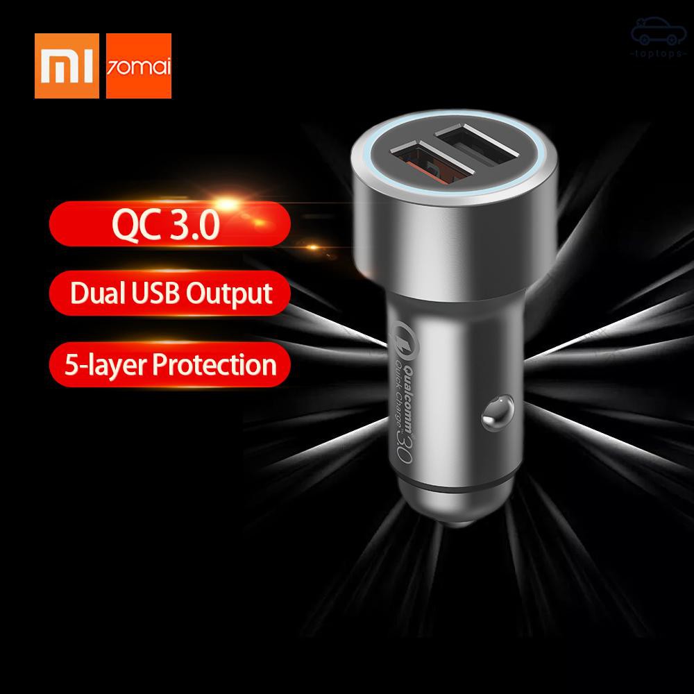 TOP Xiaomi 70Mai Car Charger Quick Charge 3.0 Dual USB Output Multiple Protection Fast Car Charger Phone Charger With LE