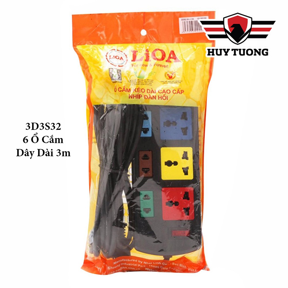 Ổ cắm điện LIOA 🚚 FREESHIP 🚚 Ổ cắm điện LIOA 6 lỗ có công tắc, dây dài 3m/5m 1000W - Huy Tưởng