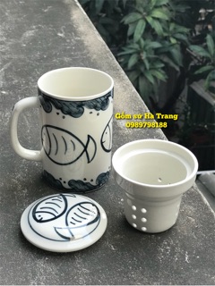 Cốc lọc trà gốm sứ Bát Tràng vẽ cá