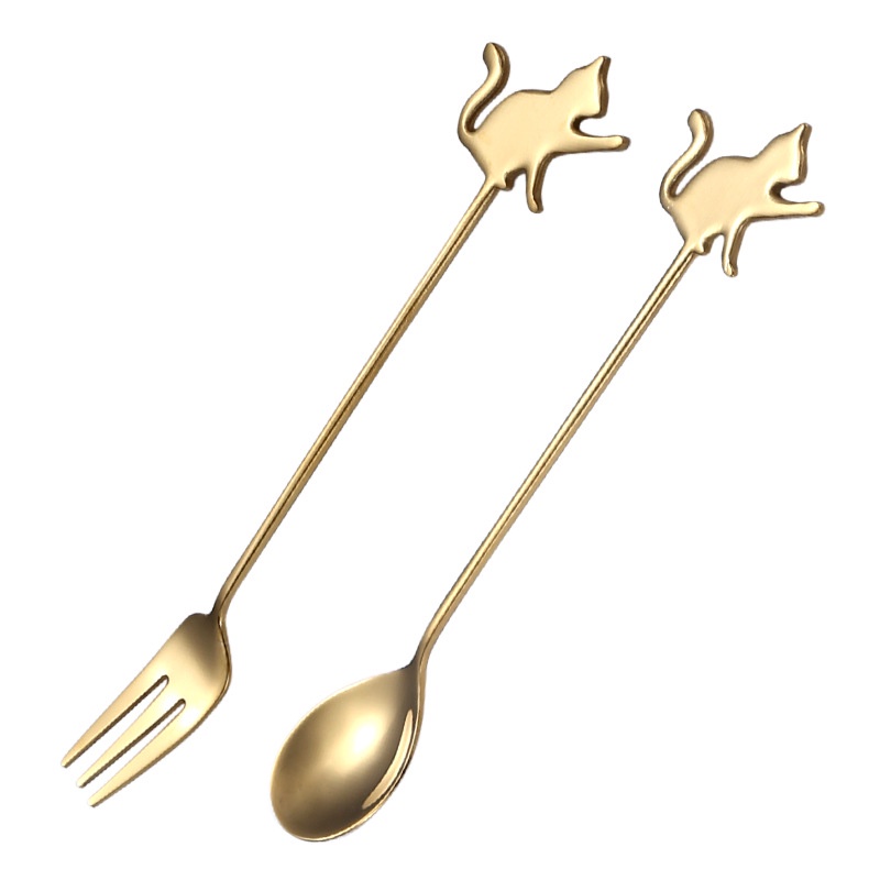 Muỗng Cà Phê Hình Mèo Hoạt Hình Bằng Thép Không Gỉ 304