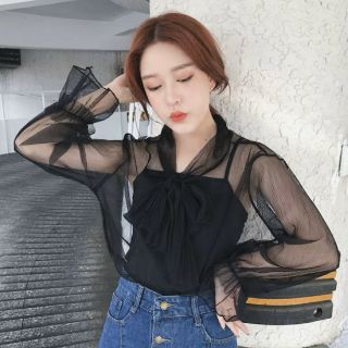 Áo lưới cột nơ phong cách tiểu thư hào môn
