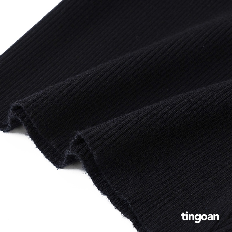 TINGOAN® - Áo len xù ngắn tay dáng lửng khoét vai đen BE MINE TOP/BL