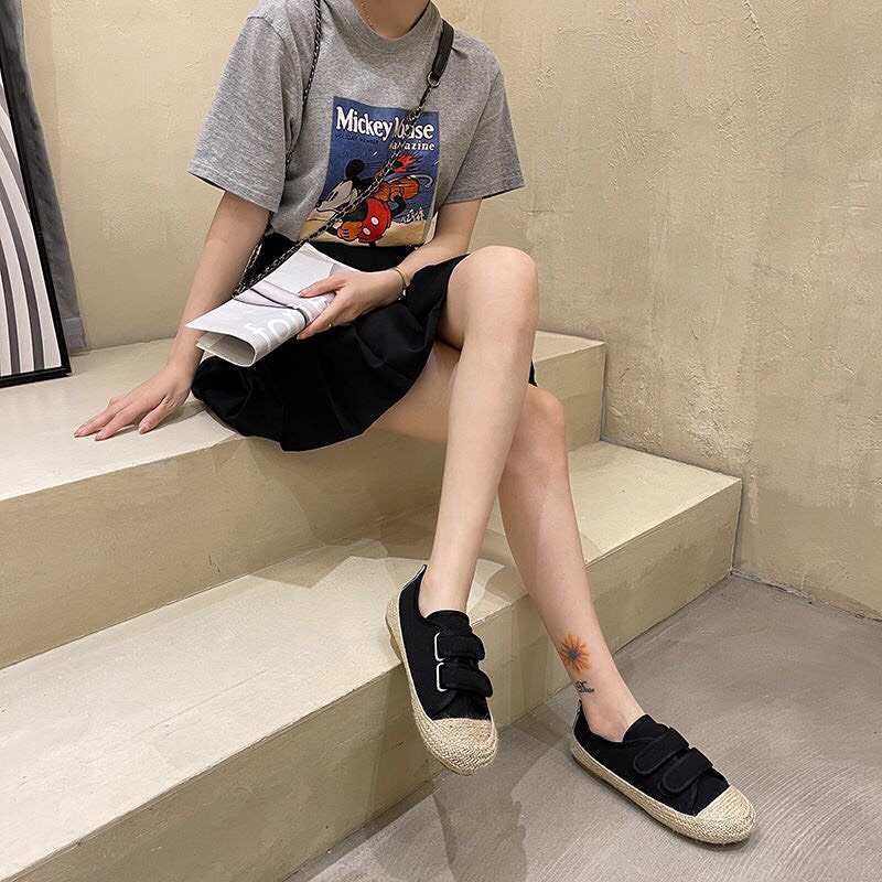 Giày Bệt Giày Búp Bê Quai Dán Basic Vintage Cho Nữ