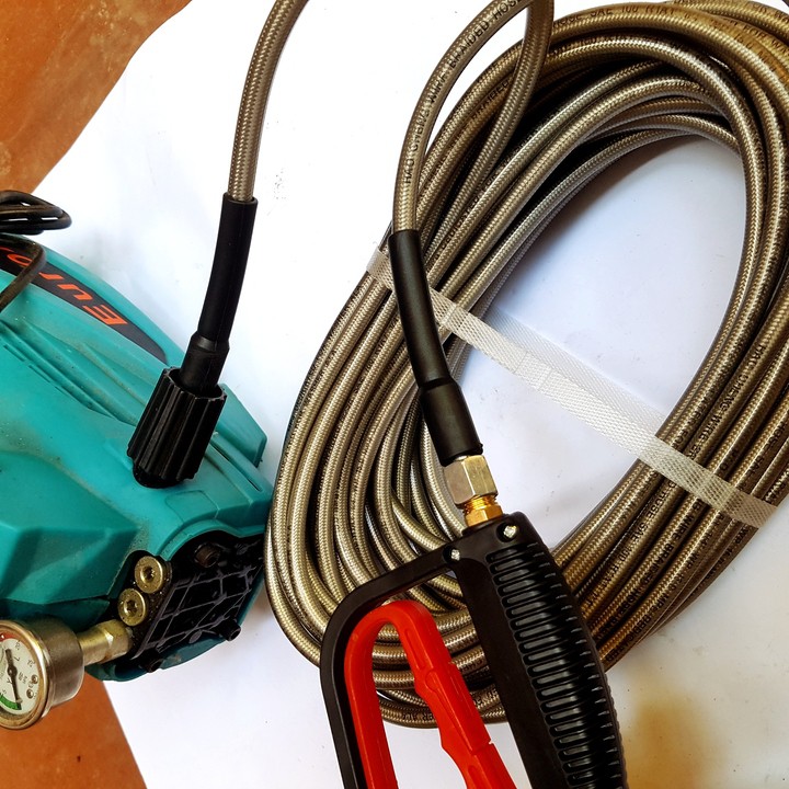 Dây Xịt Rửa Xe 10m,15m.20m Cho Máy Bơm Xịt Rửa Áp Lực Cao - Ren nối sung 14mm ống dây xịt rửa áp lực