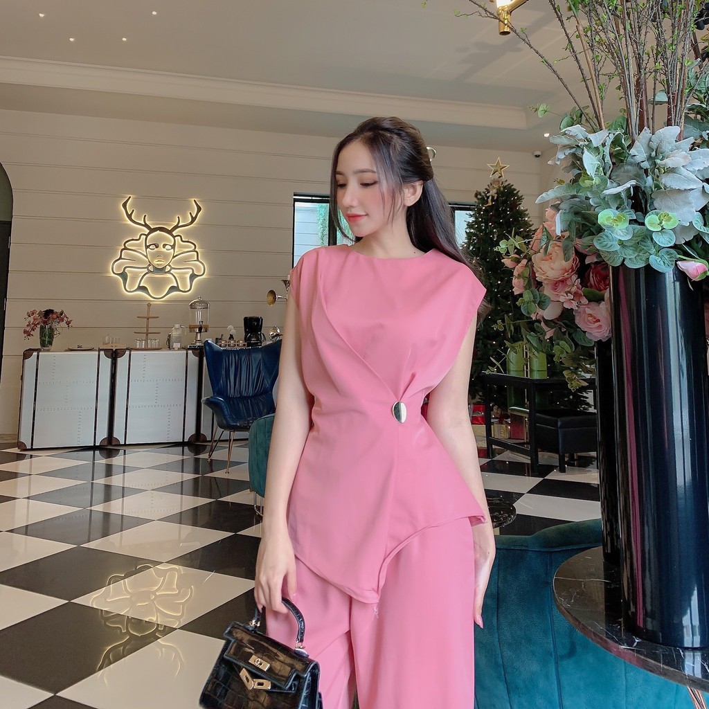 Set Áo Lụa Cát Trơn Đính Tag Và Quần Ống Suôn Trơn DAIN-MIMIX AR1185 | BigBuy360 - bigbuy360.vn