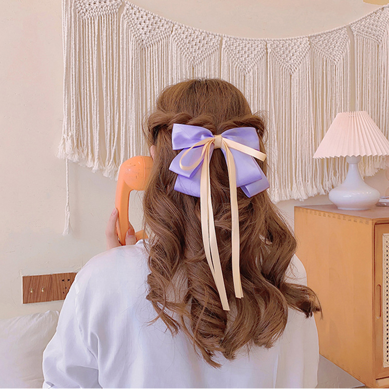 (Hàng Mới Về) Kẹp Tóc Nơ Lụa Dài Trang Nhã Ngọt Ngào