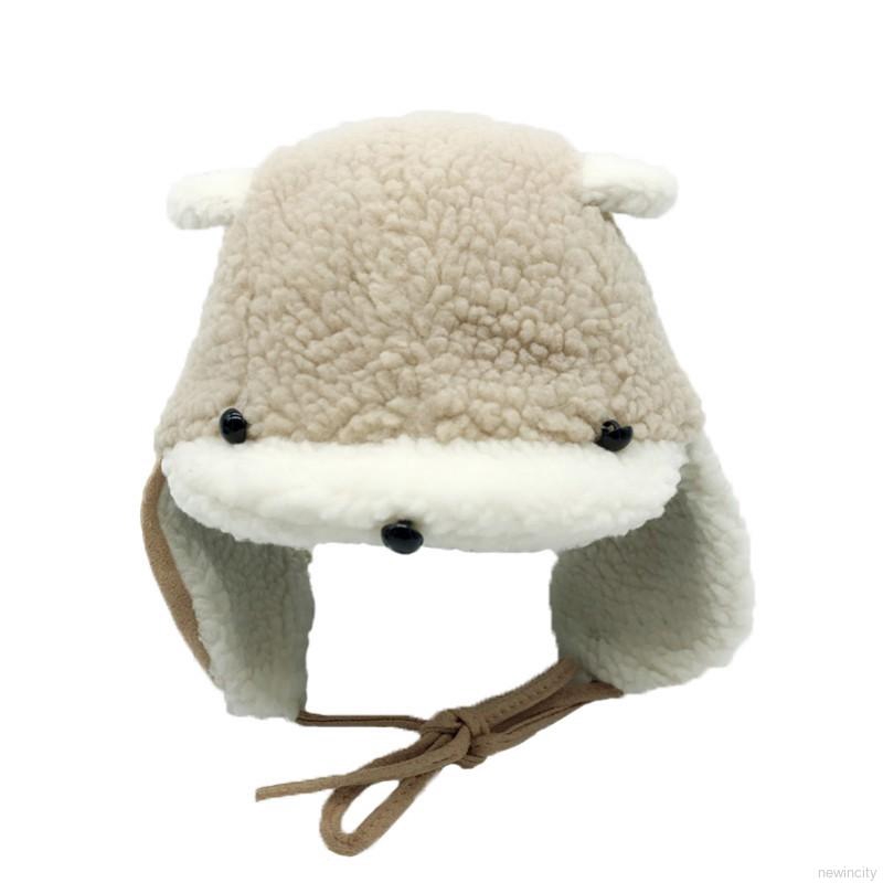 Mũ lông thiết kế có tai và dây buộc bằng chất liệu lông nhung giữ ấm dễ thương cho trẻ