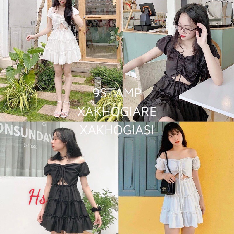 [ MẪU MỚI TRÀO HÈ ] Váy Trễ Vai Rút Ngực Hở Eo ❤ Đầm Tơ Chất Vải ovan Lụa Thời Trang THư Shop Hottrend Tặng Lơ Buộc Tóc
