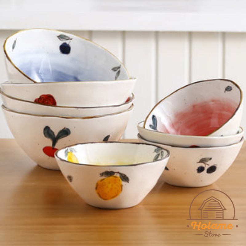 Tô ăn mì , bát úp mì đựng đồ ăn họa tiết hoa quả nhiều màu sắc Holame