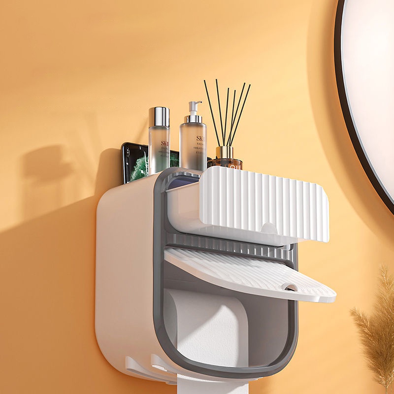 Hộp đựng giấy vệ sinh, hộp giấy vệ sinh dán tường có nắp đậy, ngăn để diện thoại... cao cấp - Elliver