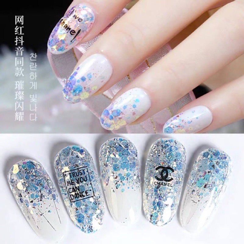 Set nhũ kim tuyến 8 màu trang trí ,Nhũ Vảy Cá 9D kim tuyến 8 hũ Nail / Gấu Nail