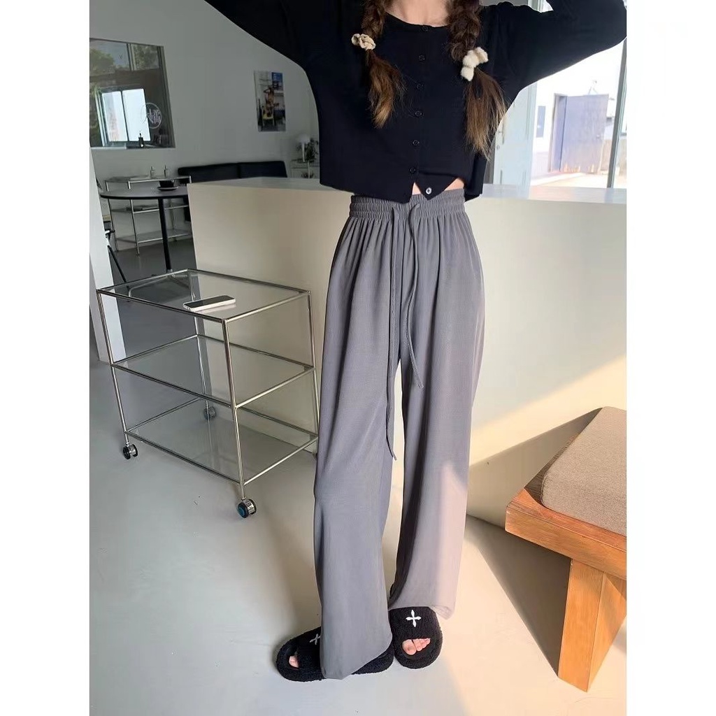 Quần Dài Ống Rộng Lưng Cao Màu Sắc Đơn Giản Hợp Thời Trang Phong Cách Hàn Quốc