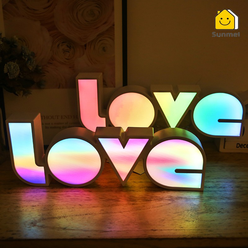 Đèn LED Hộp Hình Chữ Love Màu Pastel Dùng Pin Hoặc USB Decor Phòng Ngủ Tiệc Cưới Nhà Hàng Homestay