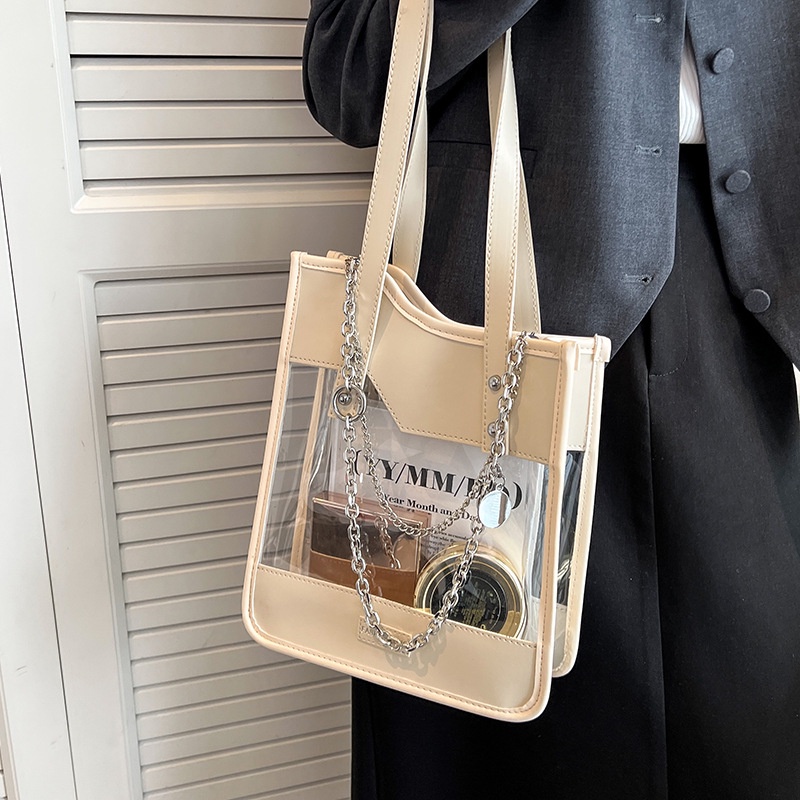 IELGY TúI đeo vai IELGY thiết kế trong suốt phối dây xích thời trang cho nữ