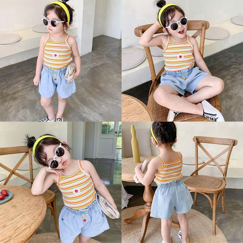 Áo Thun Ba Lỗ Kẻ Sọc Màu Cầu Vồng Cho Bé Gái