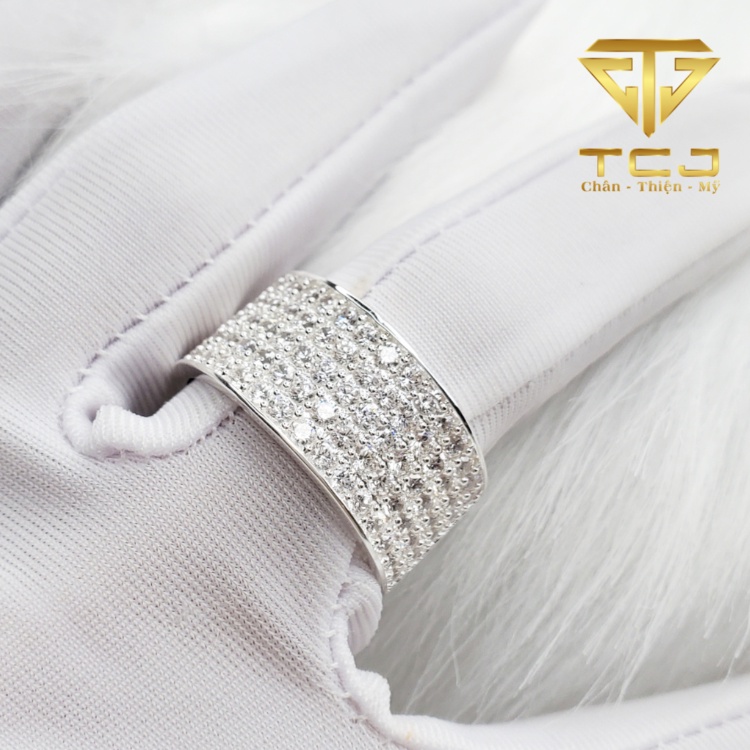 Nhẫn nam bạc ý 925 thiết kế 3D full đá cao cấp RM0210 trơn Trang sức Toàn Cầu TCJ