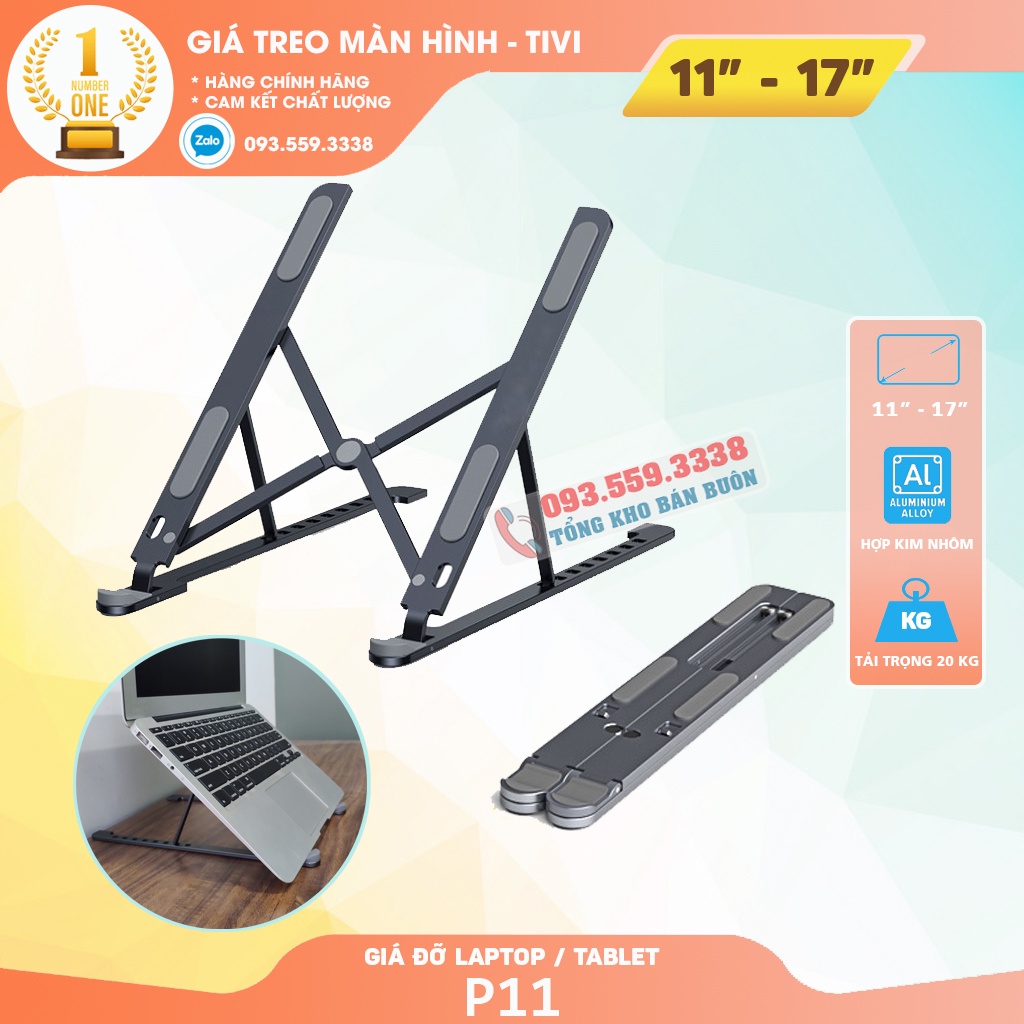 Giá đỡ Laptop - Tablet P11 - hợp kim nhôm - điều chỉnh độ cao, gập lại được - Tản Nhiệt Tốt
