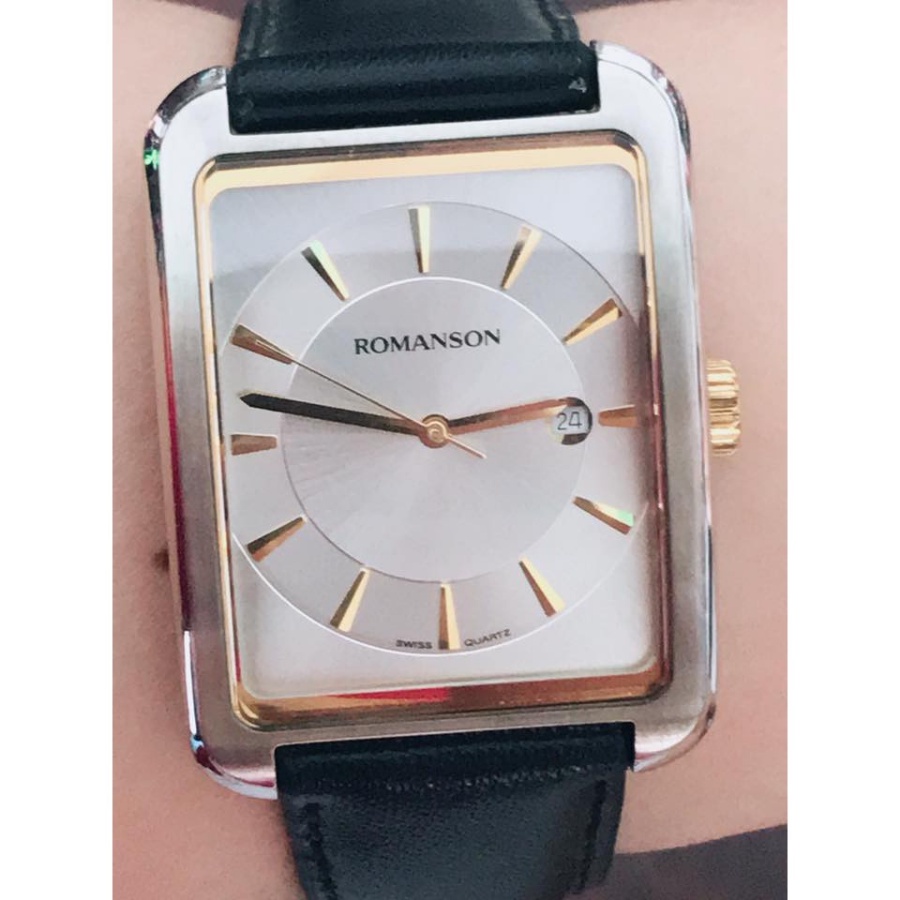 Đồng hồ Romanson Men Watch TL4228MCWH mặt mỏng chữ nhât máy Thụy Sĩ, kính chống xước dây da cao cấp chính hãng