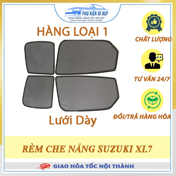 Rèm che nắng ô tô NAM CHÂM theo xe Suzuki XL7 ⚡ HÀNG LOẠI 1 - LƯỚI DÀY ⚡ - Combo 4 tấm chắn nắng - VIỆT NAM SẢN XUẤT